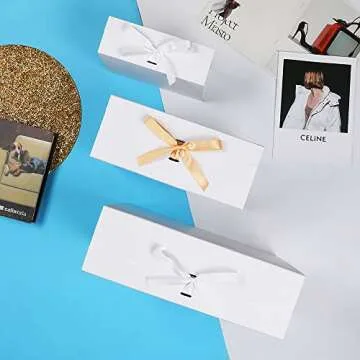 White Large Gift Box 13x11x5.3 Inches, Gift Box with Ribbon, Gift Box with Lid Magnetic Closure, Christmas Gift Box, Rectangle Collapsible Gift Boxes for men shoes (Glossy White)