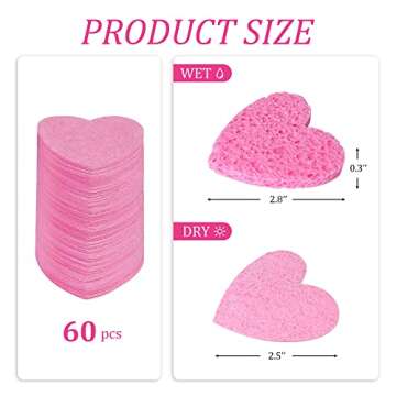 50-Count Kickleen Compressed Cellulose Heart Shape Facial Sponges | Natural Cosmetic Spa Sponges for...