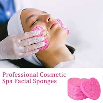 50-Count Kickleen Compressed Cellulose Heart Shape Facial Sponges | Natural Cosmetic Spa Sponges for Facial Cleansing | Exfoliating | Makeup Mask Removal | Reusable | Skin Massage (50 Count (Pink))