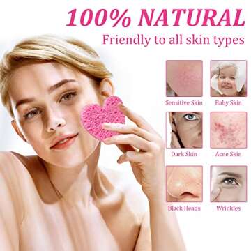 50-Count Kickleen Compressed Cellulose Heart Shape Facial Sponges | Natural Cosmetic Spa Sponges for Facial Cleansing | Exfoliating | Makeup Mask Removal | Reusable | Skin Massage (50 Count (Pink))