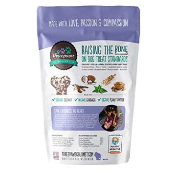 Threepaws Gourmet Vegan & Organic Dog Treats, Mint Carob Bones, 7 oz