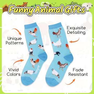 HAPPYPOP Funny Chicken Gifts for Women - Novelty Chicken Lover Socks Farm Rooster Gifts Animal Socks