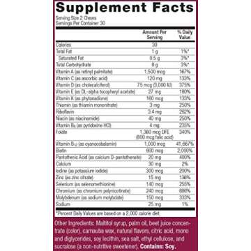 Bariatric Advantage Multi Chewy Bite - Soft Chew Multivitamin for Bariatric Surgery Patients - Chewable Multivitamin with Folic Acid, Vitamin D3 & More - Dark Cherry Flavor - 60 Count
