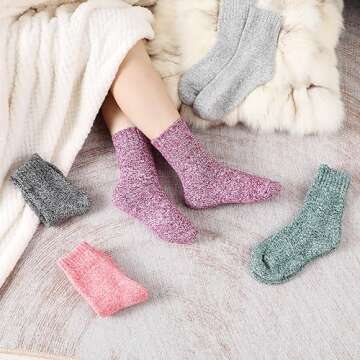 coclothy Thick Warm Wool Crew Socks - Soft Vintage Knit Socks for Women and Men