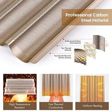 AMAGABELI GARDEN & HOME Nonstick French Baguette Pans For Baking 15"x11" Carbon Steel 3 Loaf Perfora...