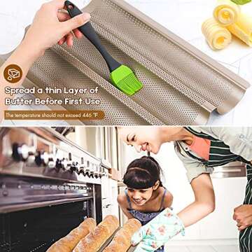 AMAGABELI GARDEN & HOME Nonstick French Baguette Pans For Baking 15"x11" Carbon Steel 3 Loaf Perforated Bread Tray Bake Mold Toast Cooking Oven Toaster Pan Cloche Waves Bakeware Golden BG285