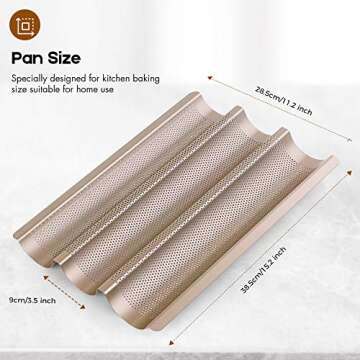 AMAGABELI GARDEN & HOME Nonstick French Baguette Pans For Baking 15"x11" Carbon Steel 3 Loaf Perforated Bread Tray Bake Mold Toast Cooking Oven Toaster Pan Cloche Waves Bakeware Golden BG285