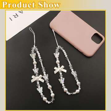 AGEN KGEN Beaded Phone Charms Strap Colorful Beads Phone Strap Charm Handmade Cell Phone Lanyard Wrist Strap Cute Butterfly Beads Cell Phone Chains for Women
