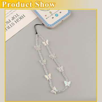 AGEN KGEN Beaded Phone Charms Strap Colorful Beads Phone Strap Charm Handmade Cell Phone Lanyard Wrist Strap Cute Butterfly Beads Cell Phone Chains for Women