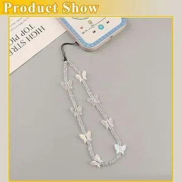 AGEN KGEN Beaded Phone Charms Strap Colorful Beads Phone Strap Charm Handmade Cell Phone Lanyard Wrist Strap Cute Butterfly Beads Cell Phone Chains for Women