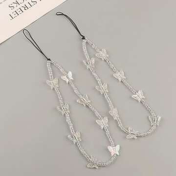 AGEN KGEN Beaded Phone Charms Strap Colorful Beads Phone Strap Charm Handmade Cell Phone Lanyard Wrist Strap Cute Butterfly Beads Cell Phone Chains for Women