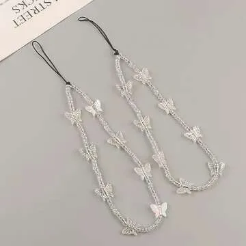 AGEN KGEN Beaded Phone Charms Strap Colorful Beads Phone Strap Charm Handmade Cell Phone Lanyard Wrist Strap Cute Butterfly Beads Cell Phone Chains for Women