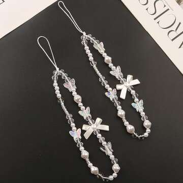 AGEN KGEN Beaded Phone Charms Strap Colorful Beads Phone Strap Charm Handmade Cell Phone Lanyard Wrist Strap Cute Butterfly Beads Cell Phone Chains for Women