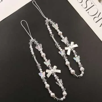 AGEN KGEN Beaded Phone Charms Strap Colorful Beads Phone Strap Charm Handmade Cell Phone Lanyard Wrist Strap Cute Butterfly Beads Cell Phone Chains for Women