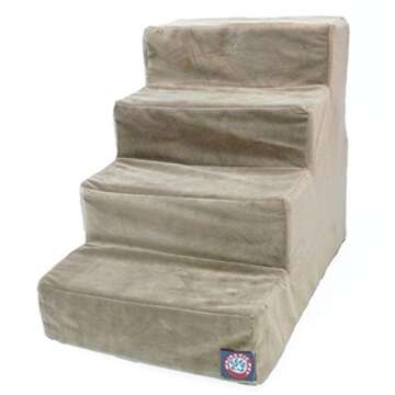 Majestic Pet 4 Step Suede Portable Dog Stairs for Small Dogs to get on Bed Supports 25 lbs or Less ?...