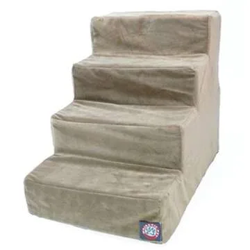Majestic Pet 4 Step Suede Portable Dog Stairs for Small Dogs to get on Bed Supports 25 lbs or Less ?...