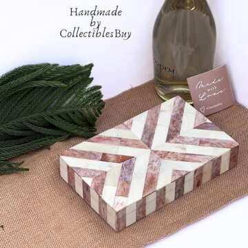 collectiblesBuy Handmade Natural Bone Inlay Jewelry Box – Chevron Design Rectangle Keepsake for Wo...