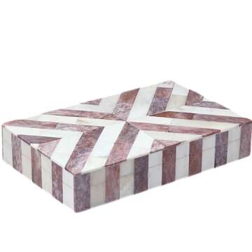 collectiblesBuy Handmade Natural Bone Inlay Jewelry Box – Chevron Design Rectangle Keepsake for Women & Girls, 8x5x1.5 Inches, Brown & White
