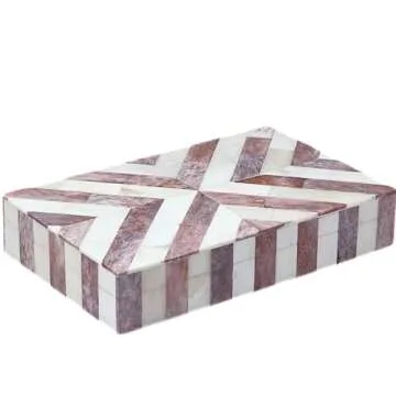 collectiblesBuy Handmade Natural Bone Inlay Jewelry Box – Chevron Design Rectangle Keepsake for Women & Girls, 8x5x1.5 Inches, Brown & White