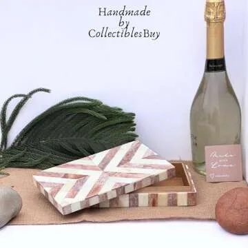 collectiblesBuy Handmade Natural Bone Inlay Jewelry Box – Chevron Design Rectangle Keepsake for Women & Girls, 8x5x1.5 Inches, Brown & White