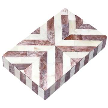 collectiblesBuy Handmade Natural Bone Inlay Jewelry Box – Chevron Design Rectangle Keepsake for Women & Girls, 8x5x1.5 Inches, Brown & White