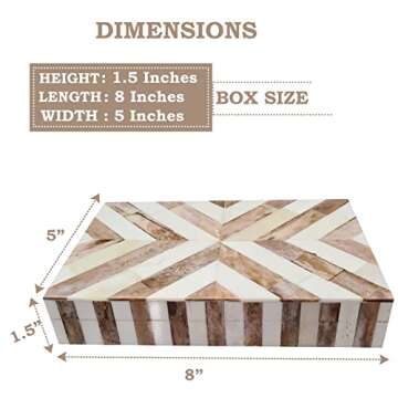 collectiblesBuy Handmade Natural Bone Inlay Jewelry Box – Chevron Design Rectangle Keepsake for Women & Girls, 8x5x1.5 Inches, Brown & White