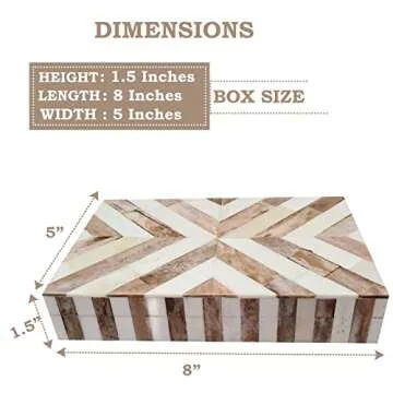 collectiblesBuy Handmade Natural Bone Inlay Jewelry Box – Chevron Design Rectangle Keepsake for Women & Girls, 8x5x1.5 Inches, Brown & White