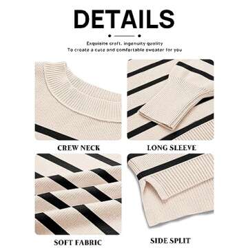 MEROKEETY Women's Long Sleeve Crew Neck Striped Crop Sweater Ribbed Knit Pullover Jumper Tops, Apricot, Large