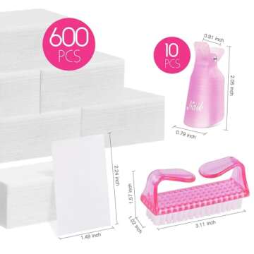 Gel Nail Polish Remover Clip Set, TsMADDTs Pink Finger Nail Clips for Polish Removal UV Gel Acrylic, Soak Off Caps with 600Pcs Cotton Lint-free Wipes, Brush