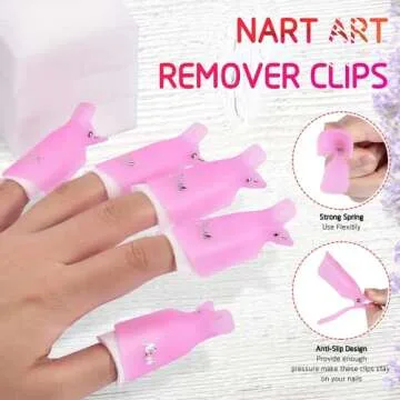 Gel Nail Polish Remover Clip Set, TsMADDTs Pink Finger Nail Clips for Polish Removal UV Gel Acrylic, Soak Off Caps with 600Pcs Cotton Lint-free Wipes, Brush