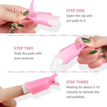 Gel Nail Polish Remover Clip Set, TsMADDTs Pink Finger Nail Clips for Polish Removal UV Gel Acrylic, Soak Off Caps with 600Pcs Cotton Lint-free Wipes, Brush