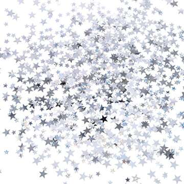 TecUnite Silver Metallic Star Confetti for Tables Star Confetti Silver and Glitter Star Table Confetti for Wedding Birthday Party Decoration, 60 Grams/ 2.1 Ounce
