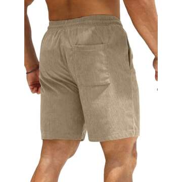 JMIERR Men's Corduroy Shorts Casual Elastic Waist Drawstring Lightweight Summer Beach Shorts for Res...