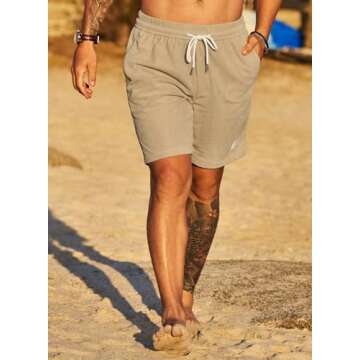 JMIERR Men's Corduroy Shorts Casual Elastic Waist Drawstring Lightweight Summer Beach Shorts for Resort Wear 38 (X-Large) Parchment