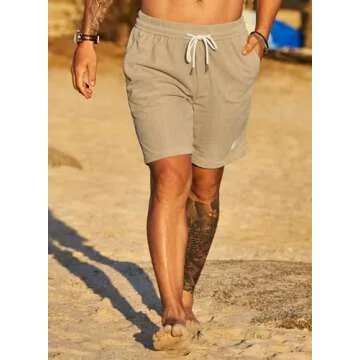 JMIERR Men's Corduroy Shorts Casual Elastic Waist Drawstring Lightweight Summer Beach Shorts for Resort Wear 38 (X-Large) Parchment