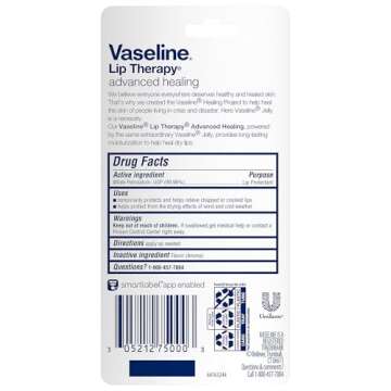 Vaseline Lip Therapy Advanced Healing Lip Balm Tube 3-Pack – White Petroleum Lip Protectant, 0.35 Oz Ea