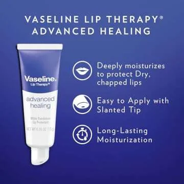 Vaseline Lip Therapy Advanced Healing Lip Balm Tube 3-Pack – White Petroleum Lip Protectant, 0.35 Oz Ea