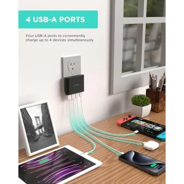 iHome Slim USB Wall Charger: 4 Port Power Adapter
