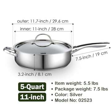 Cooks Standard Stainless Steel Sauté Pan with Lid, 11-inch