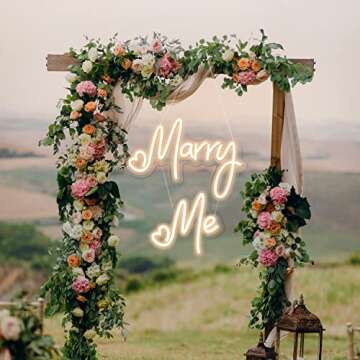 Airnesolly Marry Me Neon Sign Warm White Marry Me Light Up Letters 11.5’’x15.7’’+10’’x9.1’’ Two-Piece Led Neon Lights For Proposal Wedding Indoor Outdoor Wall Decorations