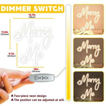 Airnesolly Marry Me Neon Sign Warm White Marry Me Light Up Letters 11.5’’x15.7’’+10’’x9.1’’ Two-Piece Led Neon Lights For Proposal Wedding Indoor Outdoor Wall Decorations