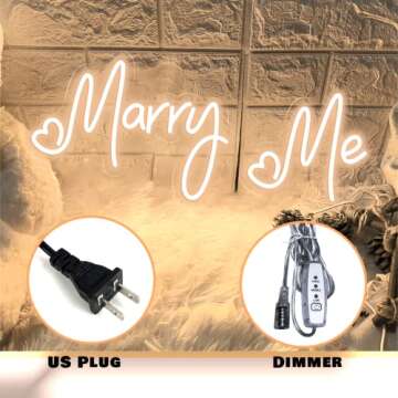 Airnesolly Marry Me Neon Sign Warm White Marry Me Light Up Letters 11.5’’x15.7’’+10’’x9.1’’ Two-Piece Led Neon Lights For Proposal Wedding Indoor Outdoor Wall Decorations