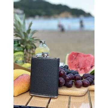 Stylish 8oz Black Leather Flask Set with Shot Glasses