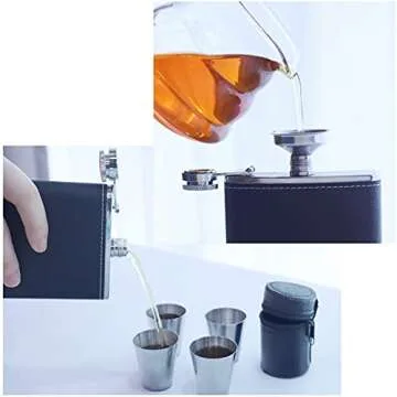 Stylish 8oz Black Leather Flask Set with Shot Glasses
