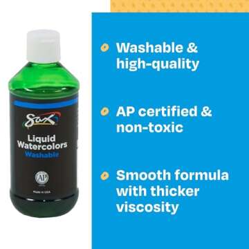 Sax Liquid Washable Watercolor Paint, 1/2 Pint, Assorted Colors, 8 Ounce (Pack of 8) - 1567858