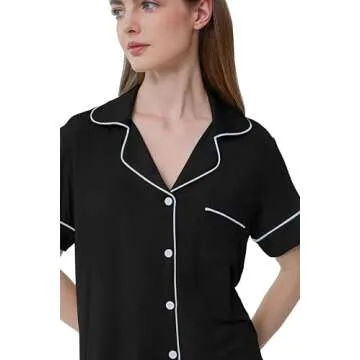Joyaria Womens Viscose Pajama Button Down Short Sleeve Pj Set-Small-XXL