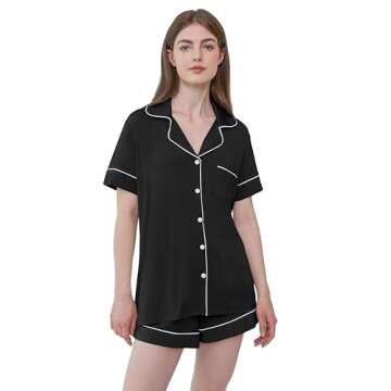 Joyaria Womens Viscose Pajama Button Down Short Sleeve Pj Set-Small-XXL