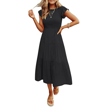 ZESICA Women's Tiered Midi Dress for Summer Style