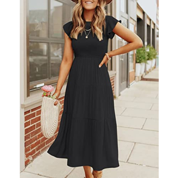 ZESICA Women's Tiered Midi Dress for Summer Style