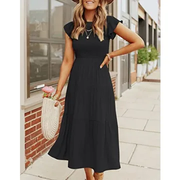 ZESICA Women's Tiered Midi Dress for Summer Style